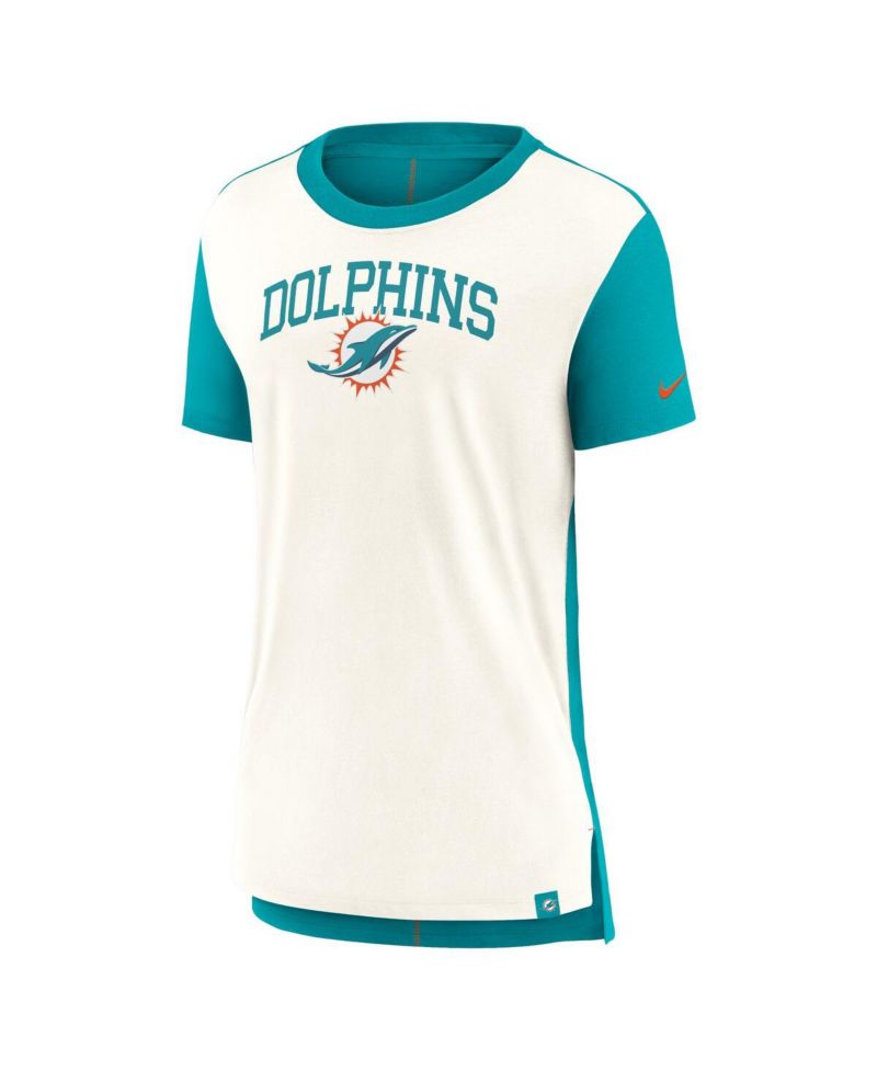 Women's Cream/Aqua Miami Dolphins Wordmark Tri-Blend T-Shirt