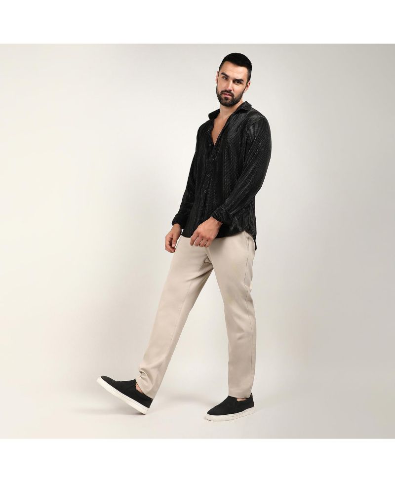 Men's Midnight Black Pleat-Creased Shirt