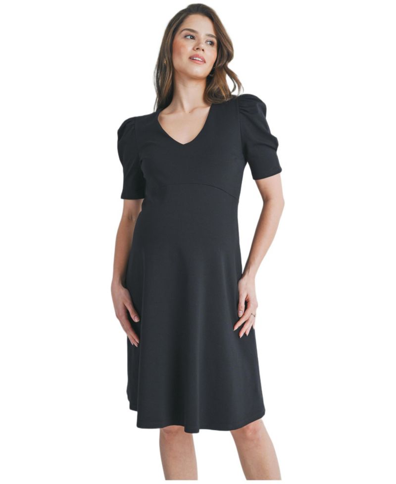 Women's A-Line V Neck Empire Waist Puff Sleeve Dress