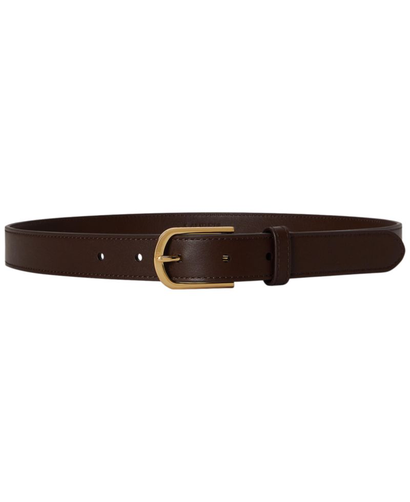 Rounded Buckle Leather Skinny Belt