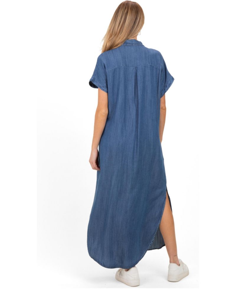 Women's Blue Chambray Button Down Shirt Dress