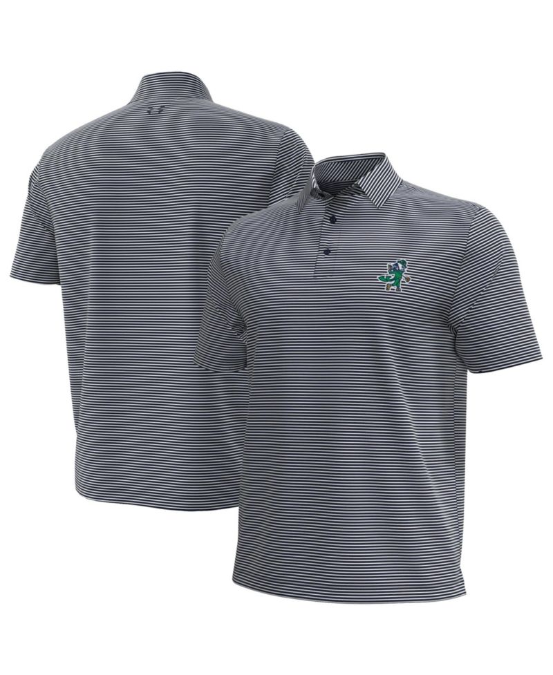 Men's Navy/White Notre Dame Fighting Irish Golf Leprechaun Aura Stripe Polo Shirt