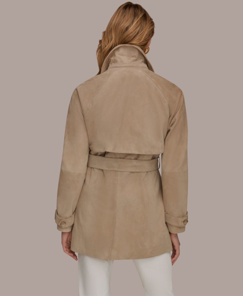 Women's Double Breasted Belted Suede Trench Coat