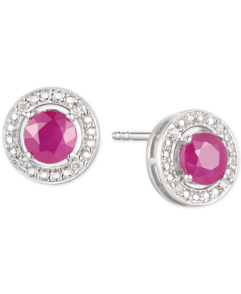 Sapphire (5/8 ct. t.w.) & Diamond Accent Stud Earrings in Sterling Silver (Also Available In Emerald and Ruby)