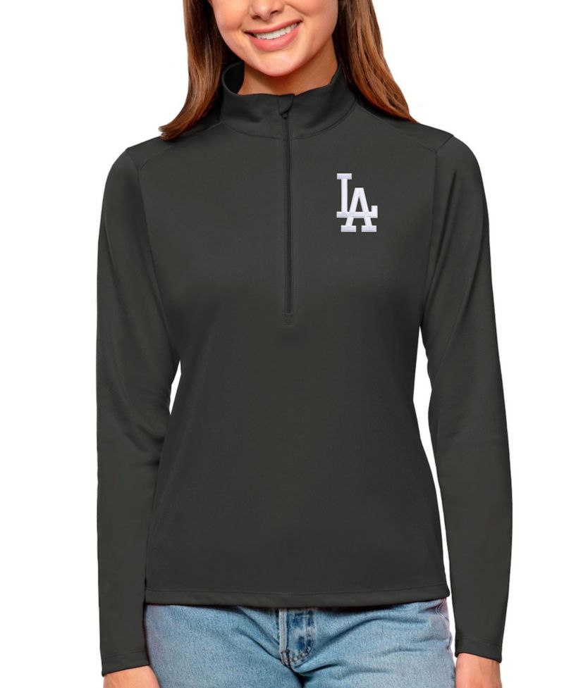 Women's Charcoal Los Angeles Dodgers Tribute Quarter-Zip Pullover Top