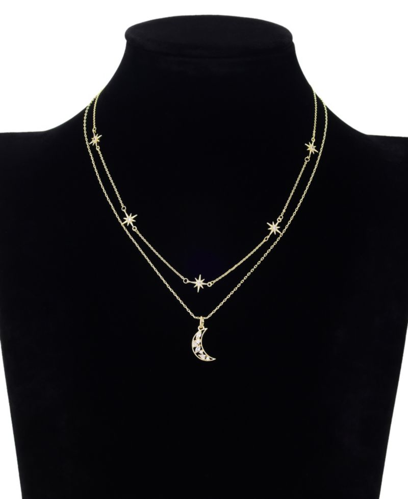 Mixed Stone Cubic Zirconia Gold-Tone Plated Celestial Pendant Duo Necklace Set