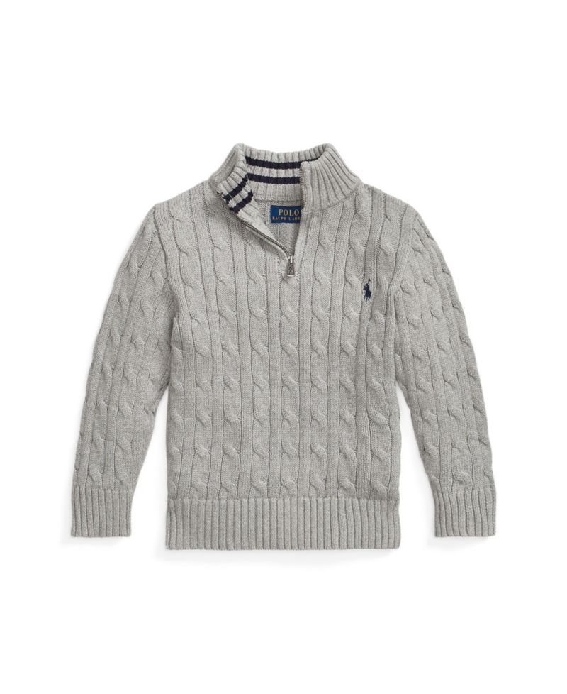 Boys 2-7 Cable-Knit Cotton Quarter-Zip Sweater