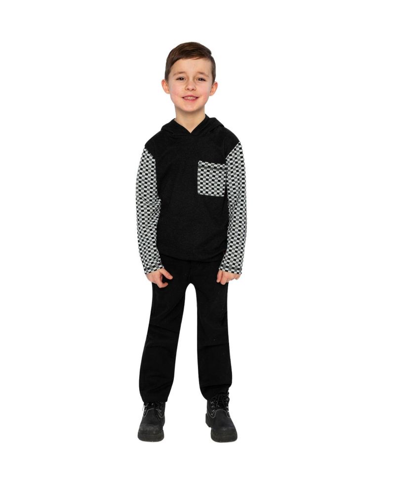 Little and Big Boy (6Y - 12Y) block Hooded Top with Chest Pocket Hoodies