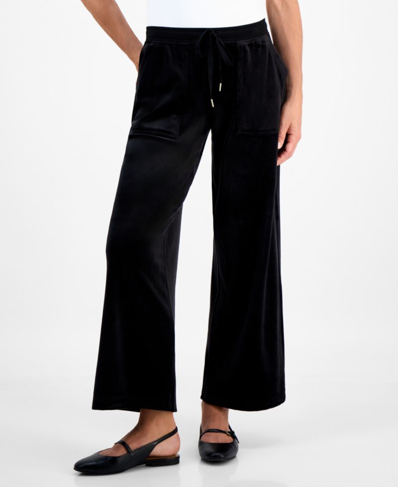 Petite Pull-On Wide-Leg Velour Lounge Pants
