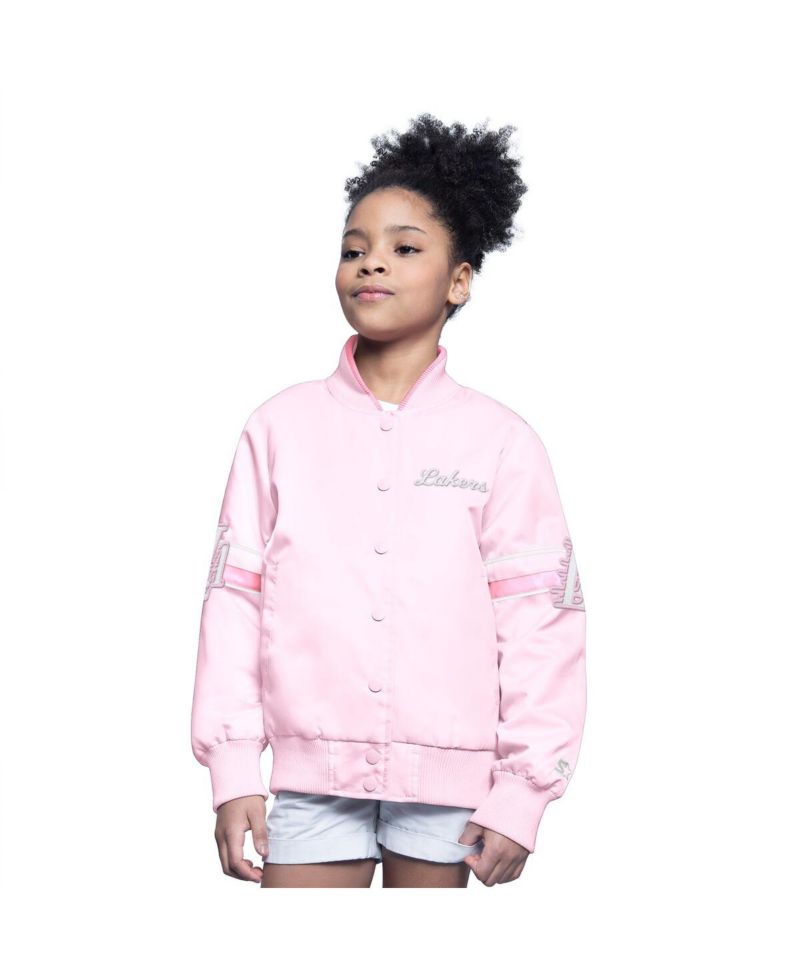 Big Boys and Girls Light Pink Los Angeles Lakers Arena Full-Snap Varsity Jacket