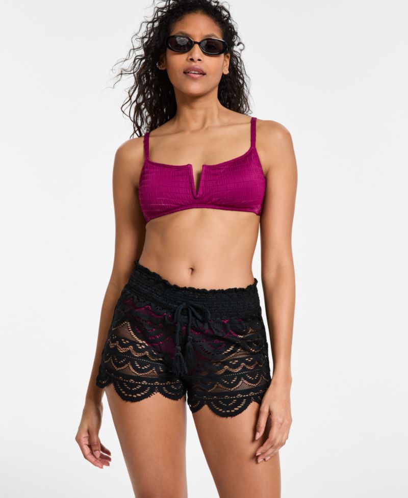 Juniors' 2.5" Scalloped Lace Cover-Up Shorts