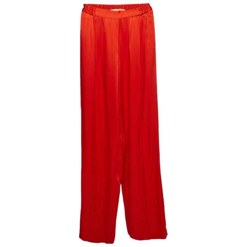 Women's Red Satin Straight Leg Trousers