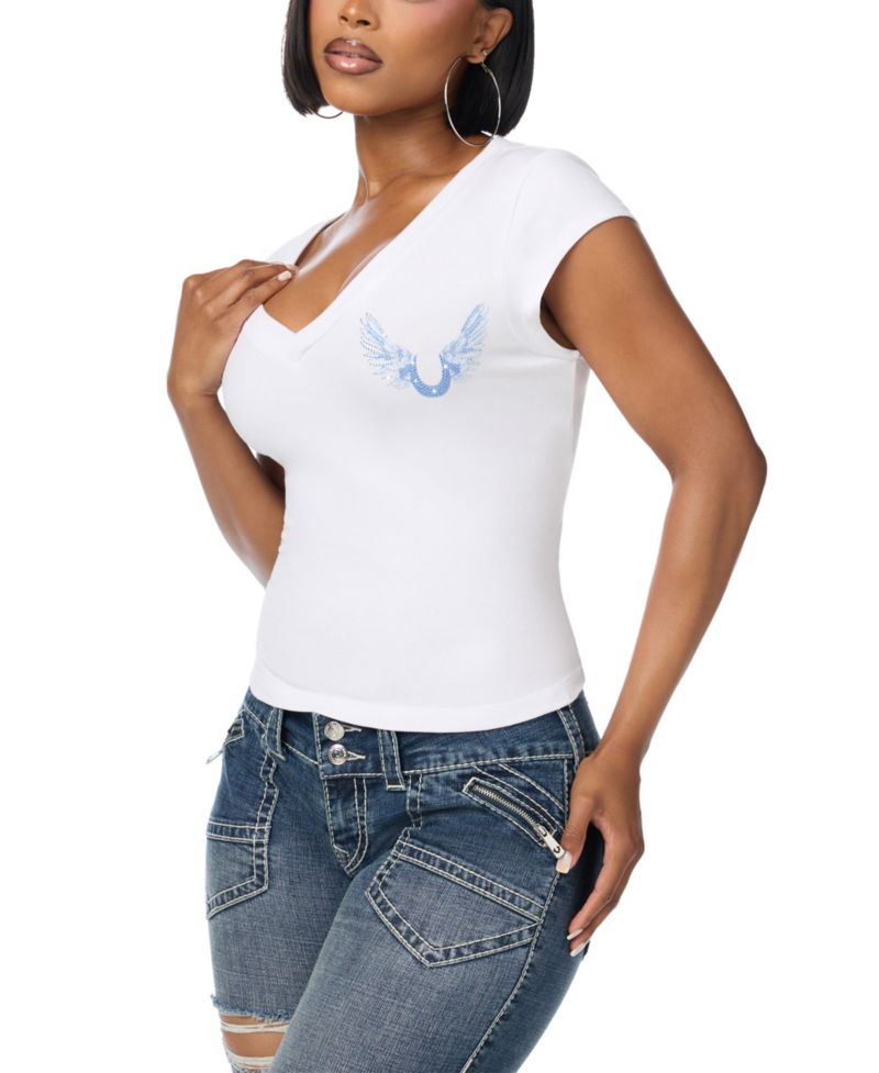 Women's Crystal Wing Graphic Embellished T-Shirt