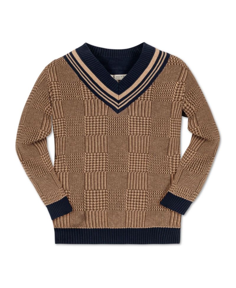 Baby Boys Hope and Henry Long Sleeve V-Neck Intarsia Cricket Sweater