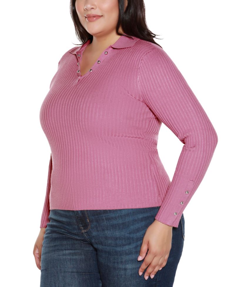 Plus Size Long Sleeve Johnny Collar Sweater