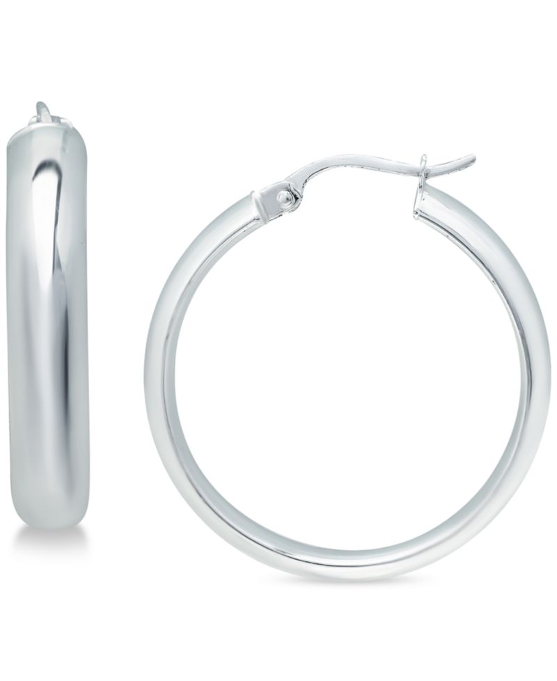 Medium Polished Hoop Earrings in Sterling Silver, 35mm