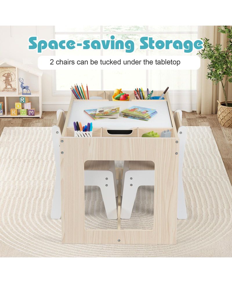 Multifunctional Kids Table and Chairs Set with Chalkboard