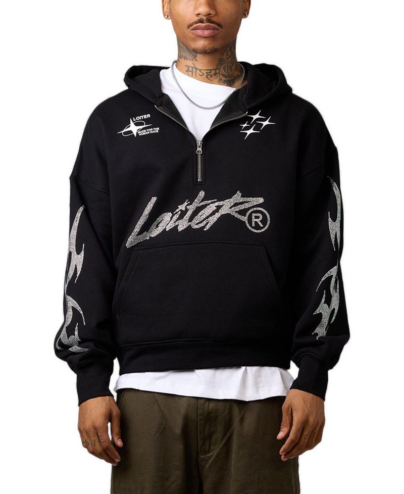 Men's Rave Quarter-Zip Rhinestone Hoodie