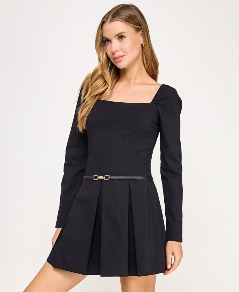 Juniors' Long Sleeve Square Neck Dress