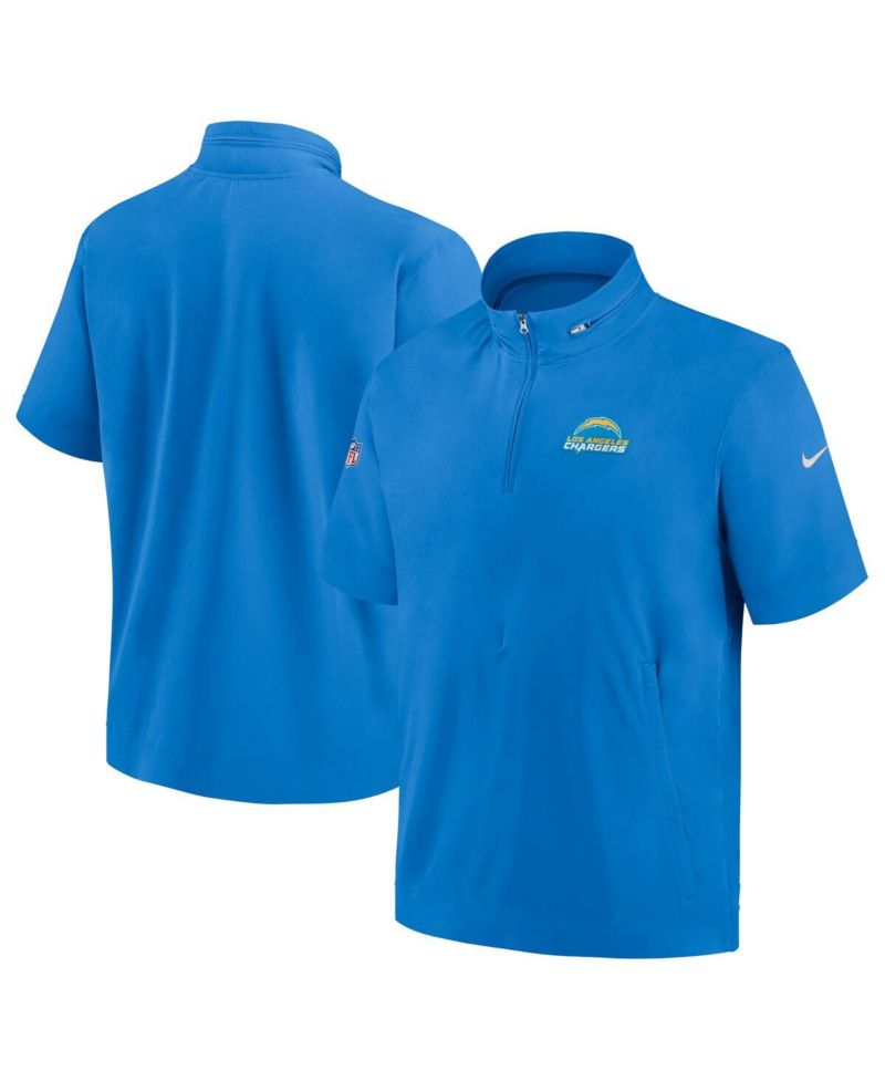 Men's Powder Blue Los Angeles Chargers Sideline Coach Short Sleeve Hoodie Quarter-Zip Jacket