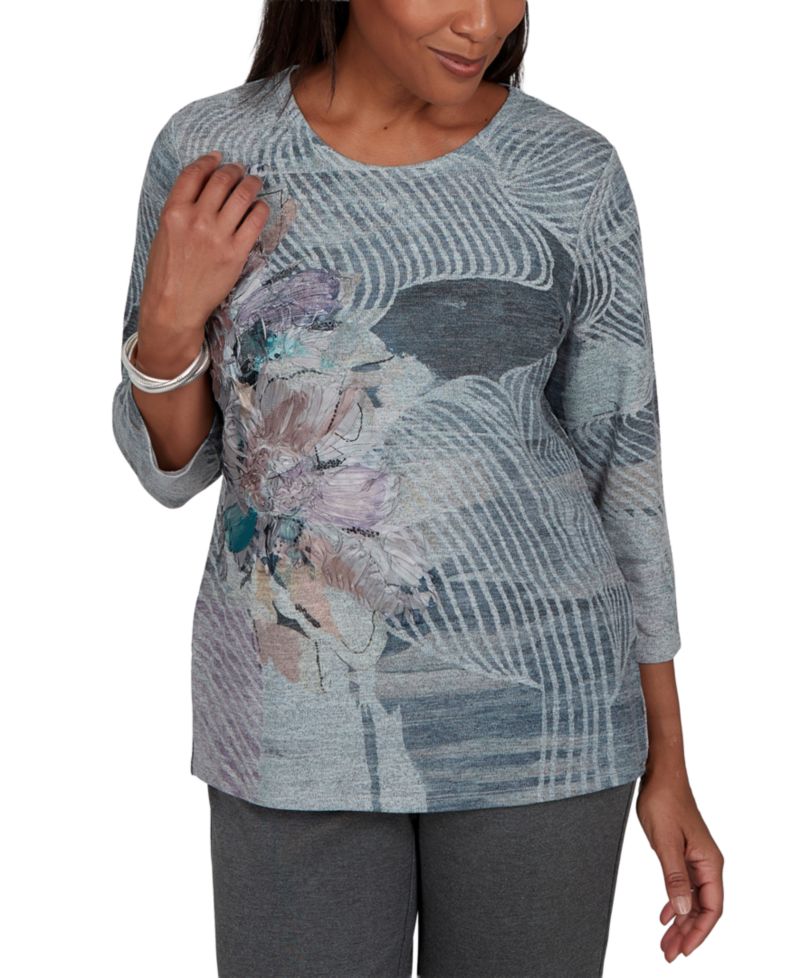 Women's 3/4-Sleeve Floral-Print Knit Top