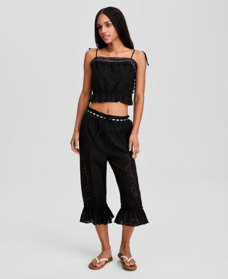 Women's Ribbon-Trim Lace Capri Pants