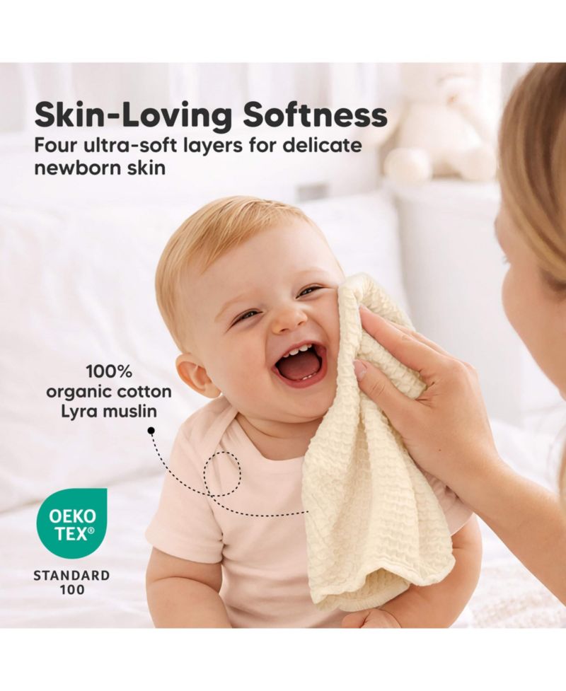 5-Pack Lyra Muslin Baby Washcloths, Large 12x12, Soft Absorbent Cotton Muslin Wash Cloths, Burp Rags, Face Cloth Towel