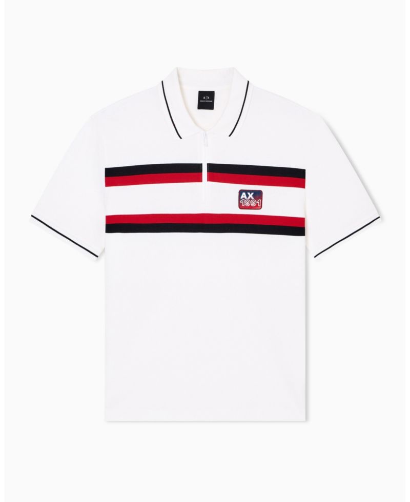 Men's Color Block Pique Zip-Collar Tipping Polo Shirt