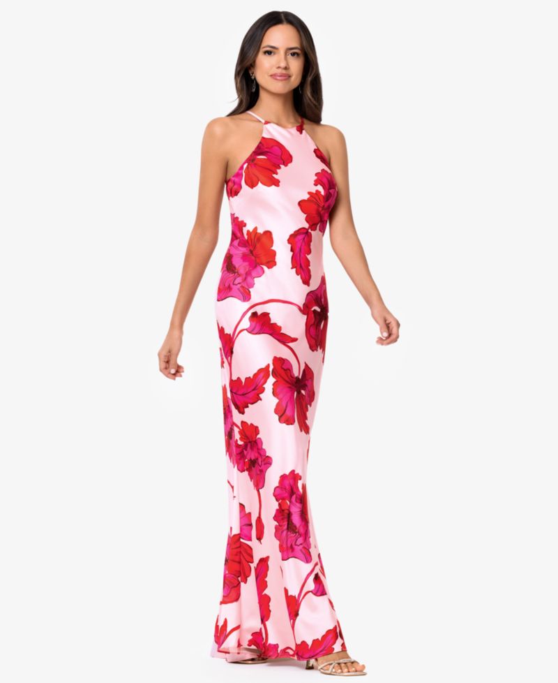Women's Sleeveless Halter Neck Printed Long Dress