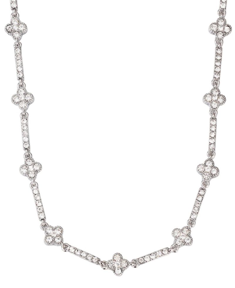Silver Crystal Clover Tennis Necklace