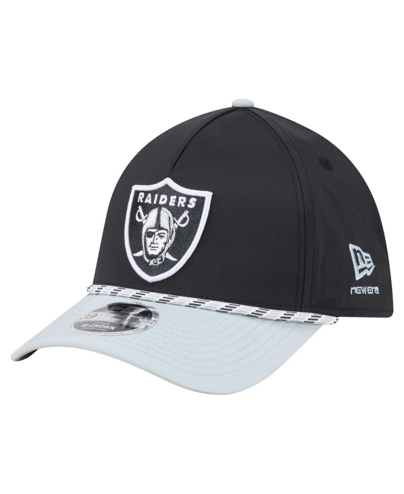Men's Black/Silver Las Vegas Raiders Rope M-Crown A-Frame 39THIRTY Flex Hat
