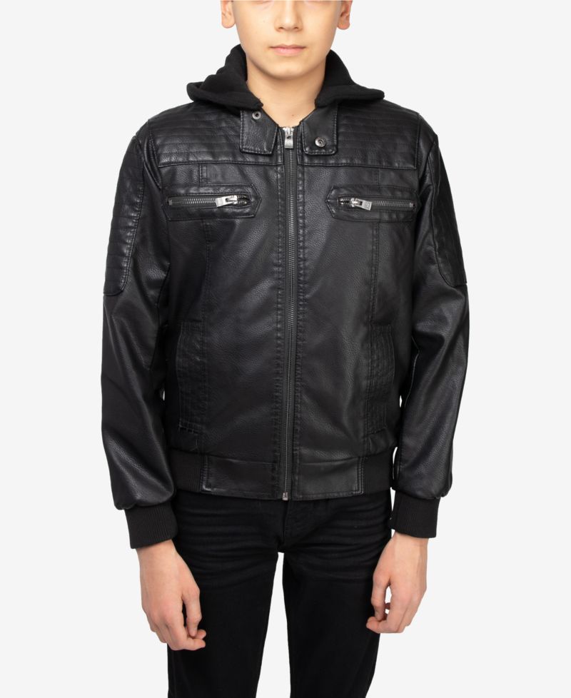 XRAY Boy's Lined PU Jacket With Knit Hood