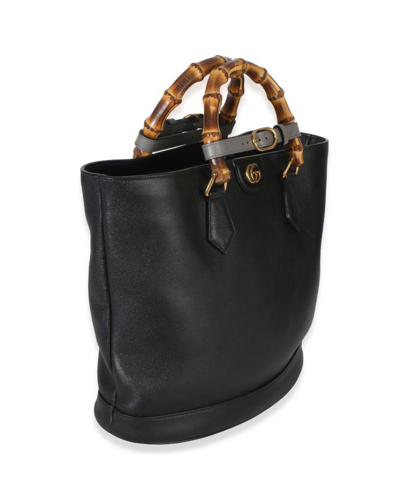 Black Dollar Calfskin GG Diana Medium Bamboo Handle Tote