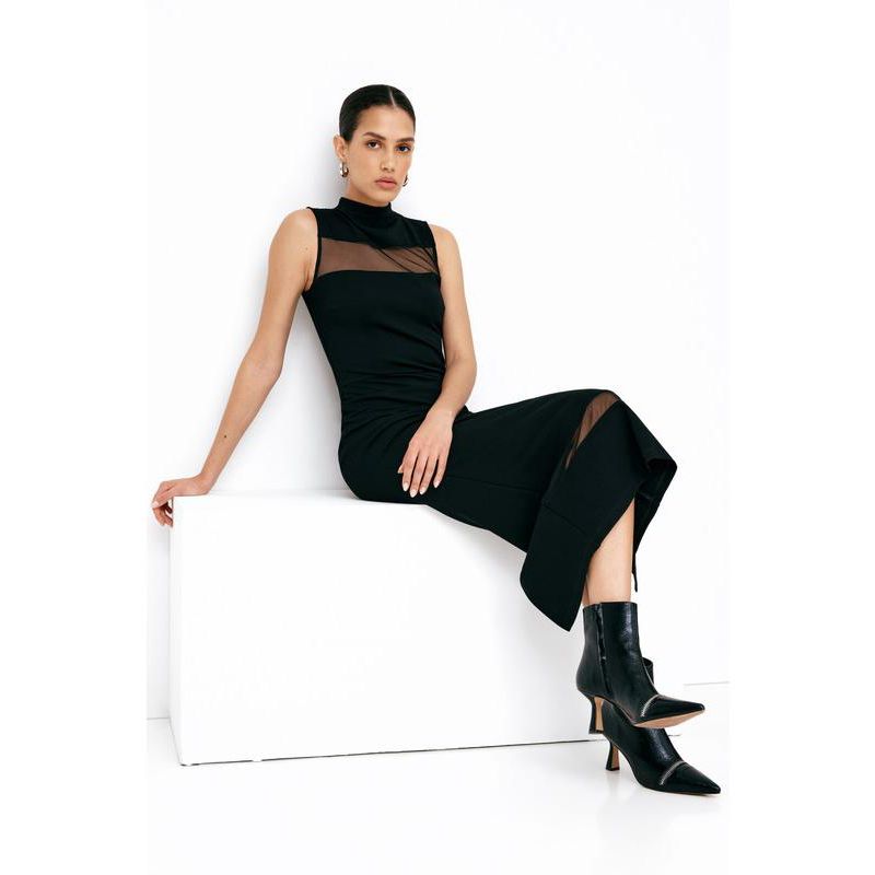 Women's Cleo Mock-Neck Mesh-Detail Sleeveless Midi Dress