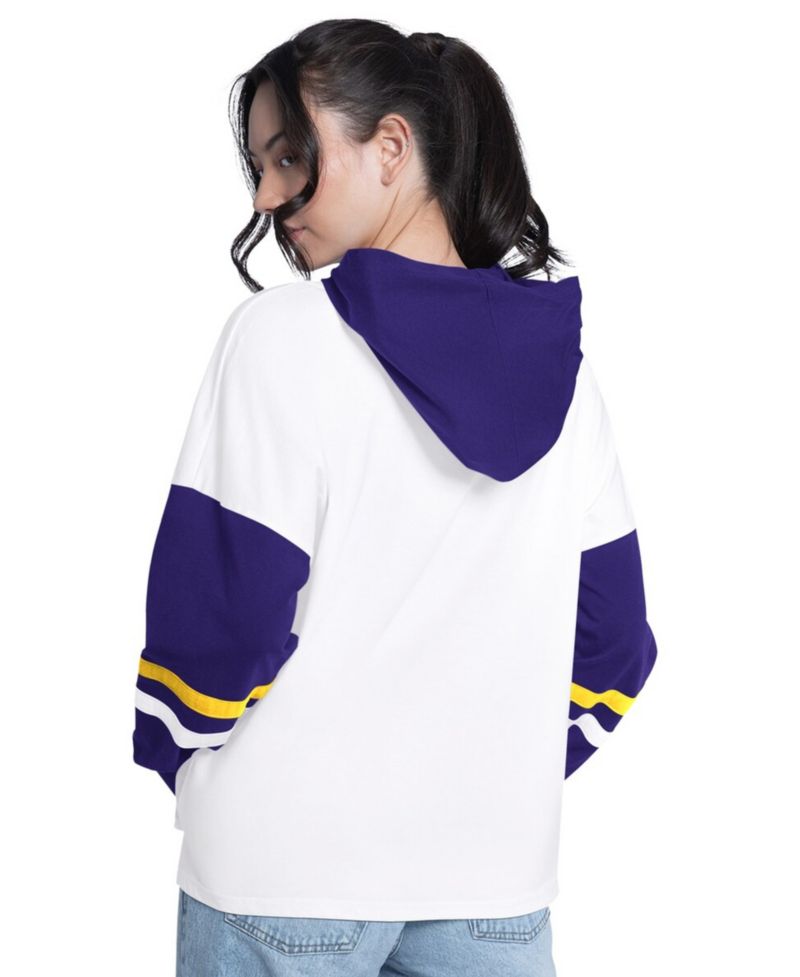 Women's White/Purple Los Angeles Lakers Key Player Oversized Hooded Long Sleeve T-Shirt