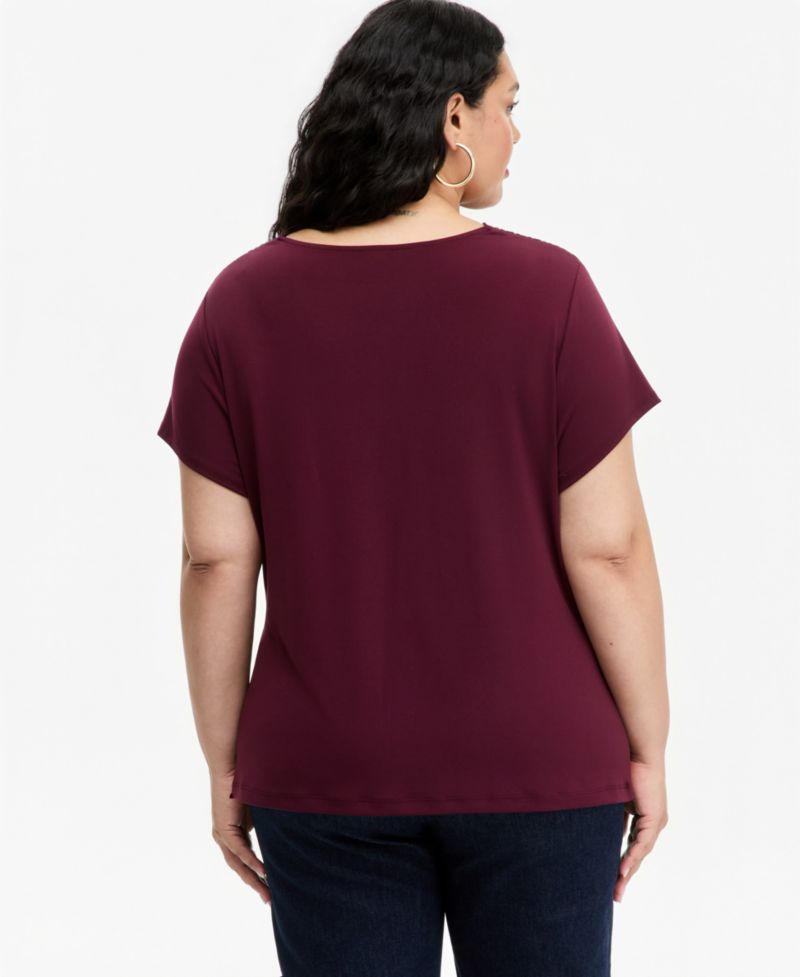 Plus Size Cowl-Neck Cap-Sleeve Blouse