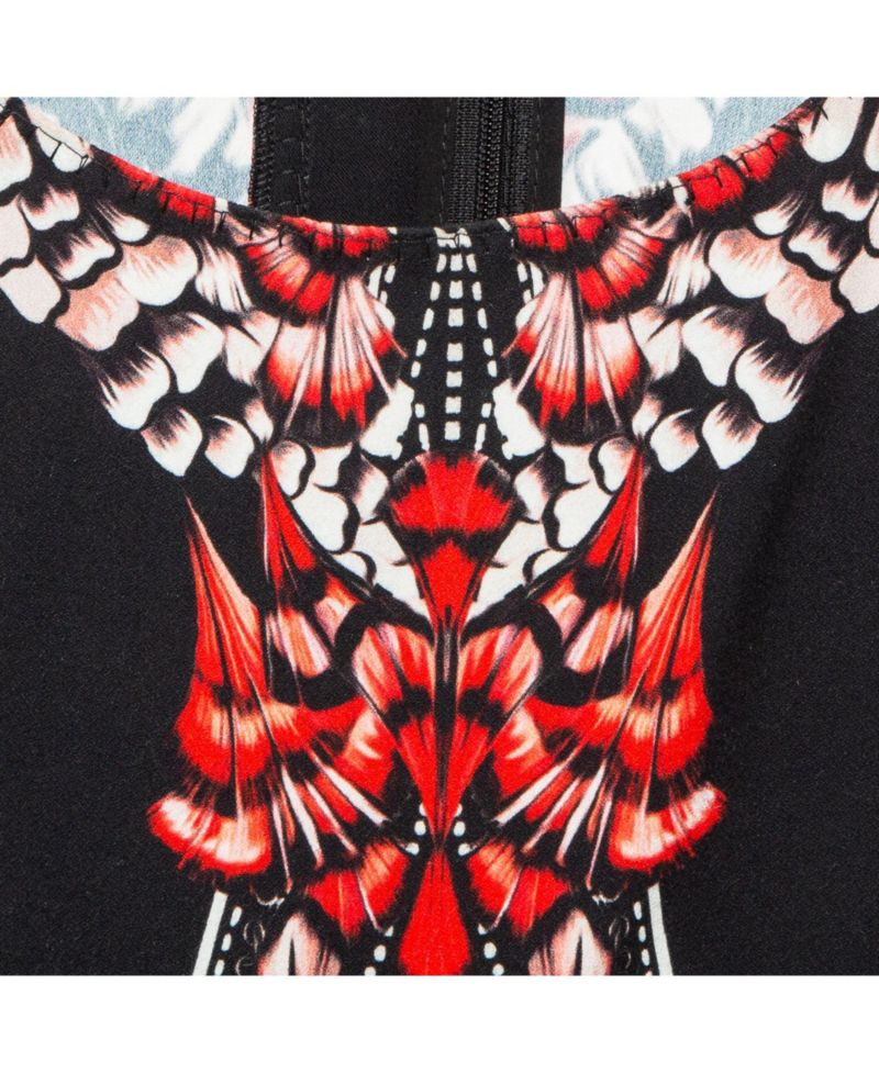 Women's Black/red Printed Stretch Crepe Short Dress