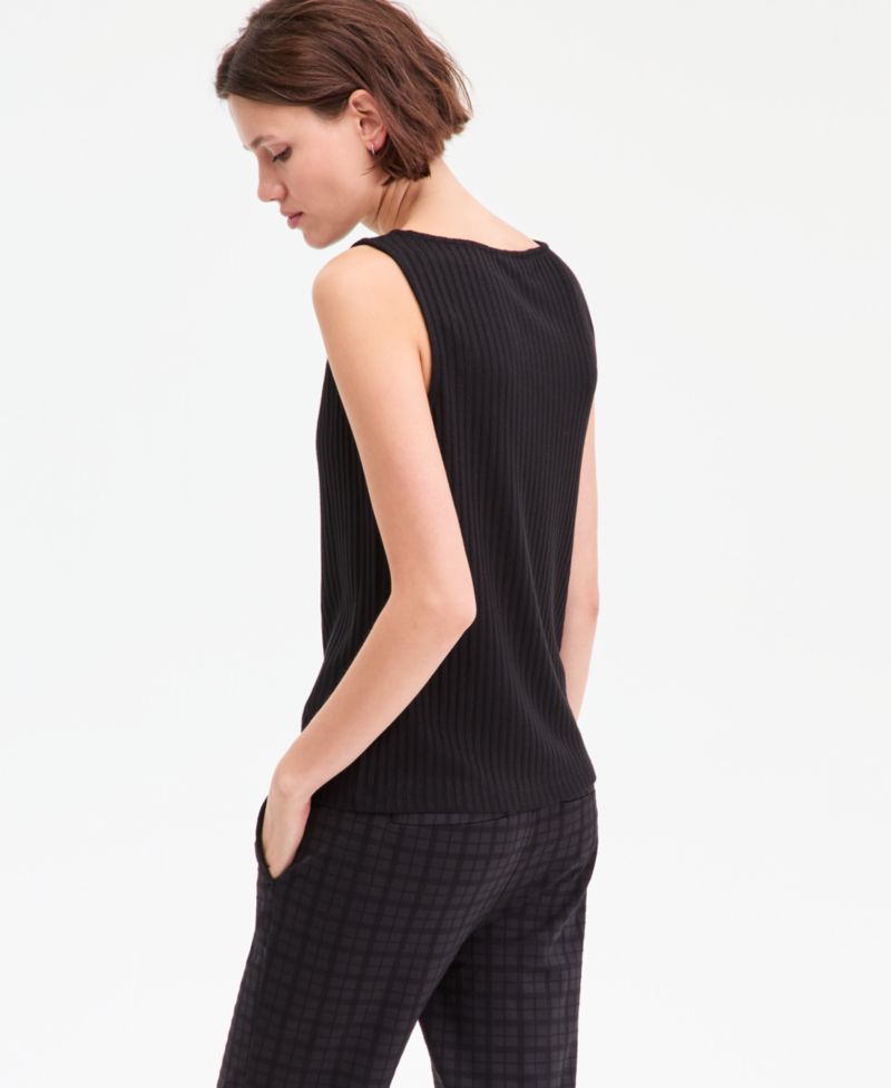 Women's Sleeveless Boat Neck Rib Knit Top