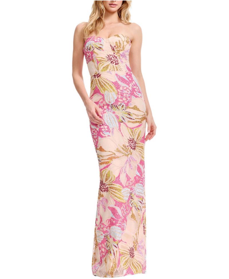 Women's Vada Strapless Floral Sequin Sweetheart Gown