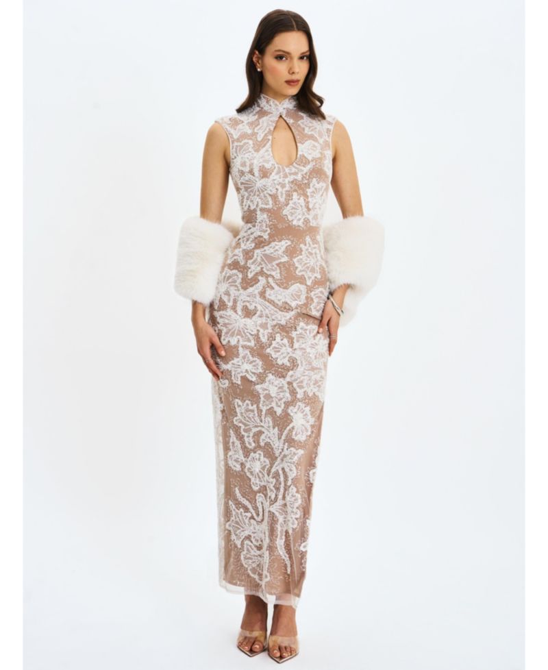 Women's Tavia Beaded Teardrop Neckline Maxi Dress