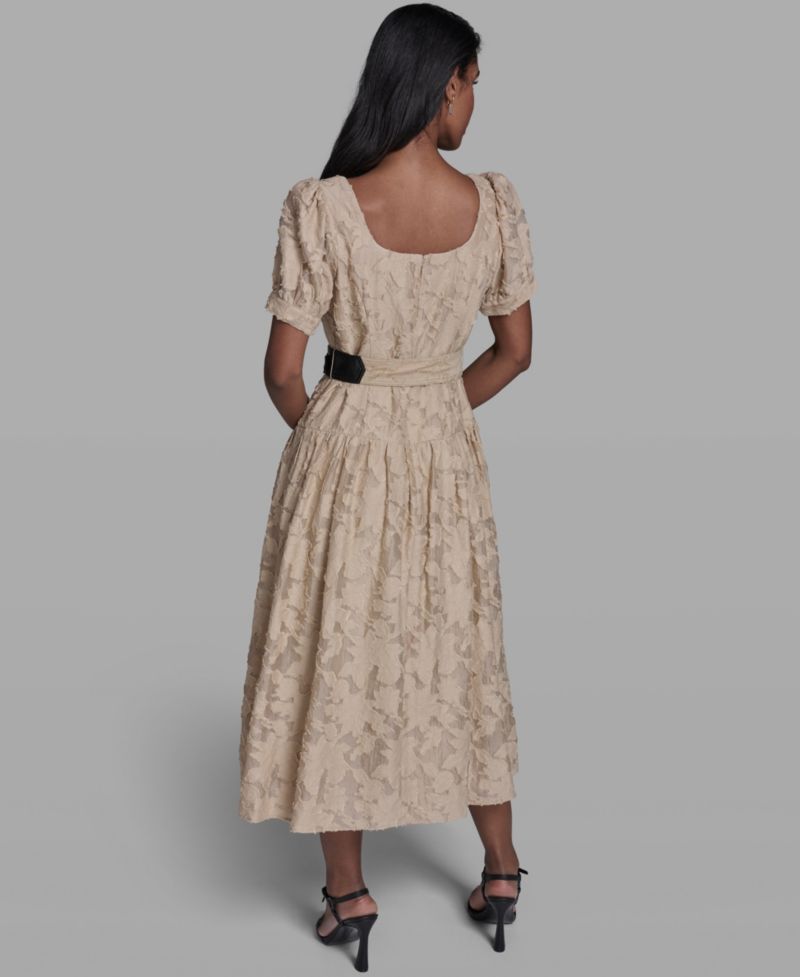 Women's Floral Lace Drop-Waist Belted Dress
