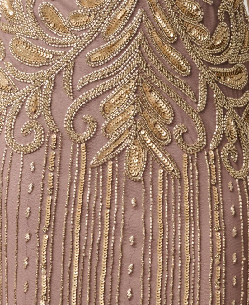 Women's Sleeveless V-Neck Beaded Ball Gown