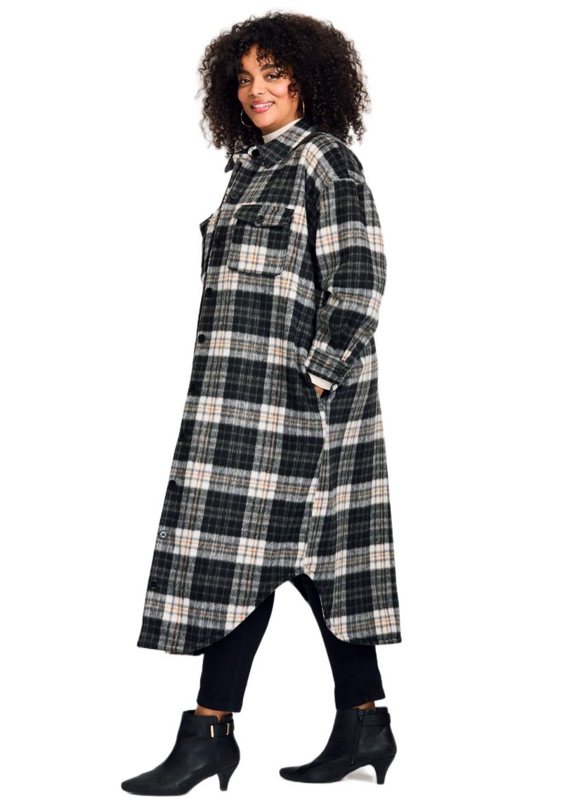 Women's Plus Size Brushed Long Shirt Jacket