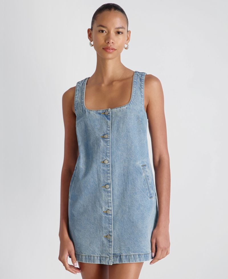 Women's 90s Denim Button-Front Sleeveless Dress