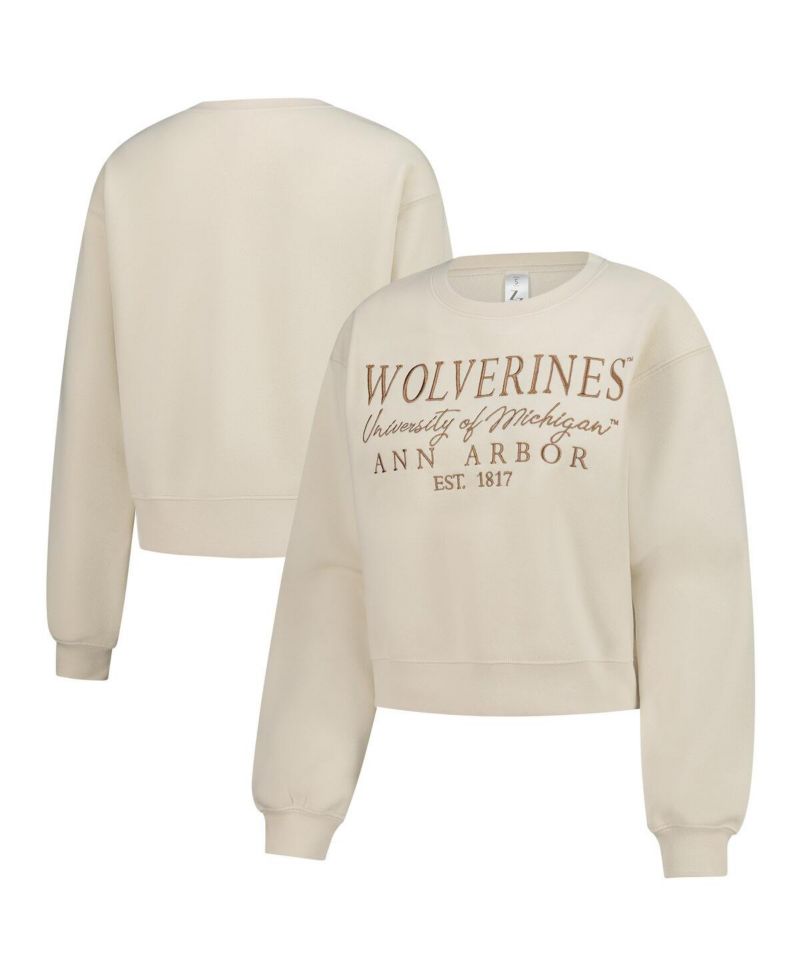 Women's Sand Michigan Wolverines Cropped Crewneck Sweatshirt