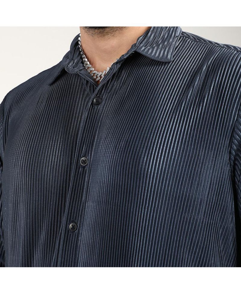Men's Navy Blue Pleat-Creased Shirt