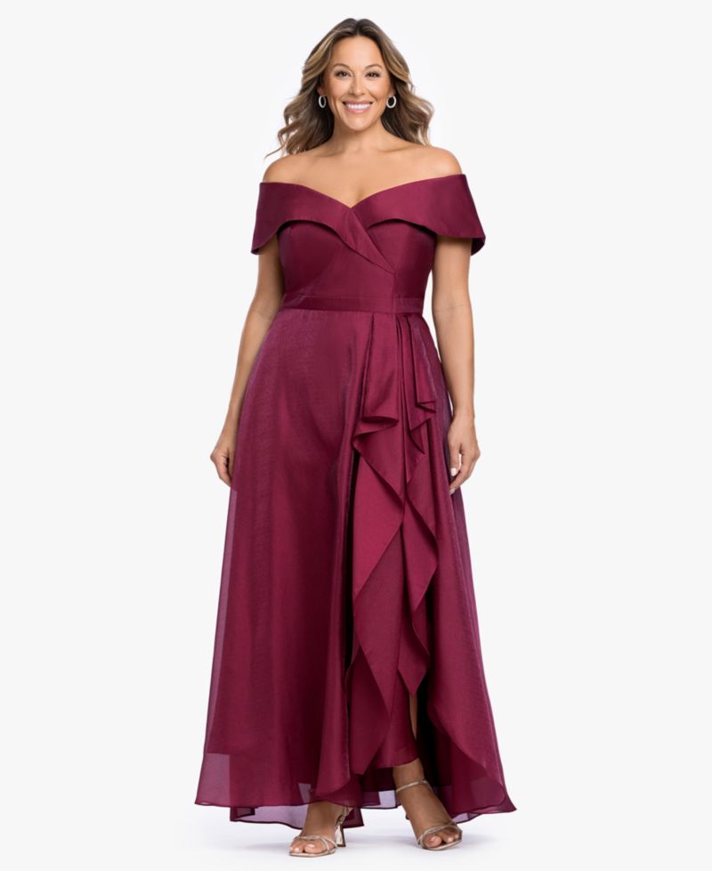 Plus Size Sweetheart Neck Off-The-Shoulder Ruffle Long Dress