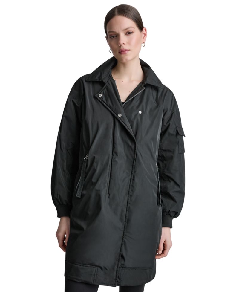 Women's Removable Hood Long Flight Quilted-Lined Jacket