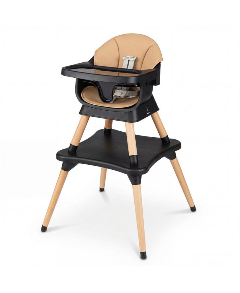 Convertible High Chair with Solid Wood Legs and 5-Point Harness