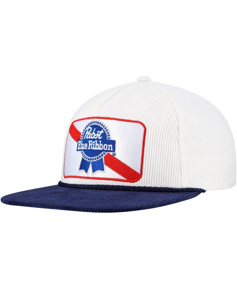 Men's White/Navy Pabst Blue Ribbon Corduroy Rope Golf Snapback Hat